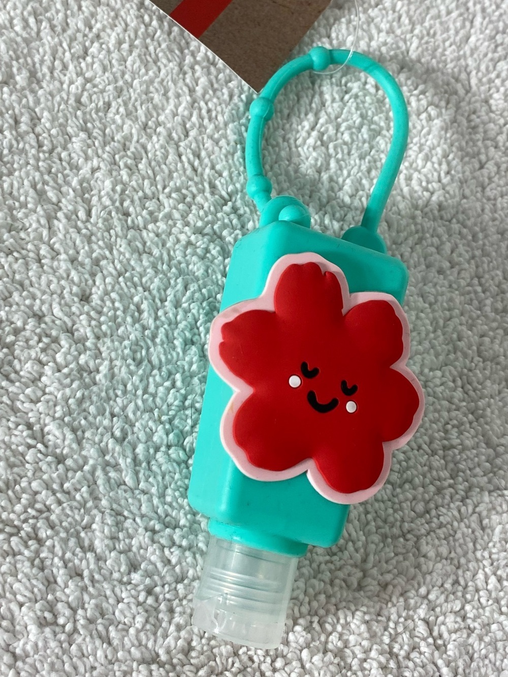 5/$35 Pep Rally Teal Silicone Hand Sanitizer Holder Case Cute Red Smiling Flower